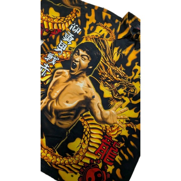 Vintage Y2K Bruce Lee Enter The Dragon All Over Print Camp Shirt Men's XL - Picture 1 of 7